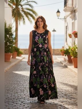 ASOS  COLLUSION Black Floral Maxi Dress with Pink and Green Blooms